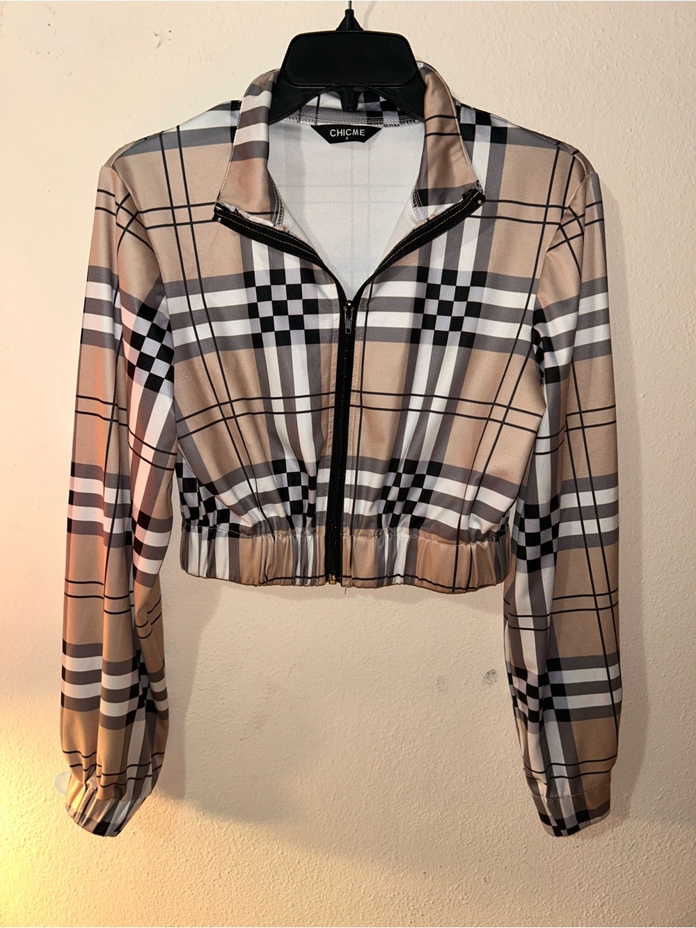 CHICME 2-Piece Plaid Crop Zip Jacket & Jogger Pant Set Designer Inspired Set